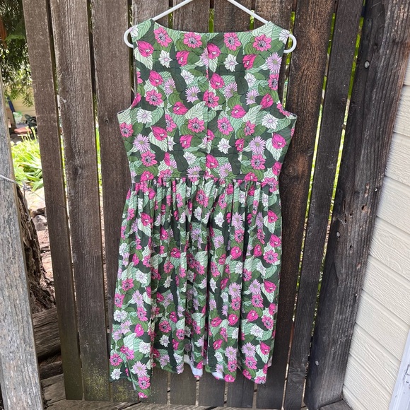 Collectif Candice Palm Blush Floral Swing Dress In Sz L/10 - Picture 9 of 12